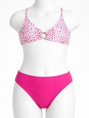 Girls Bikini Set 8-9Y Pink Polka Dot Adjustable Straps 2 Piece Swimsui